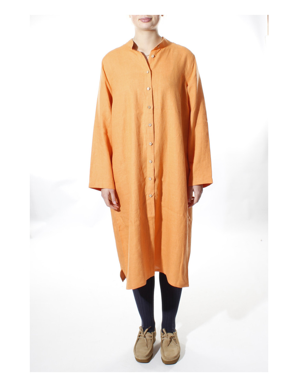 Langærmet skjorte kjole i hør