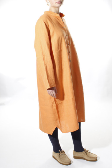 Langærmet laksefarvet skjorte kjole i hør