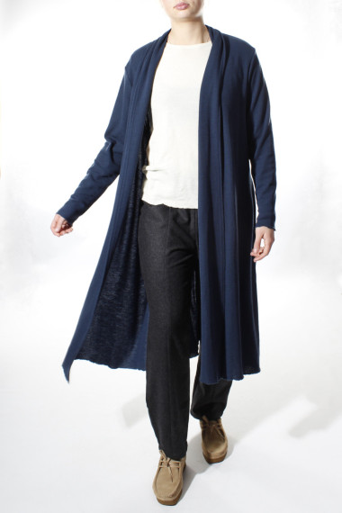 Lang  merino uld cardigan fra By Basics i midt nat blå