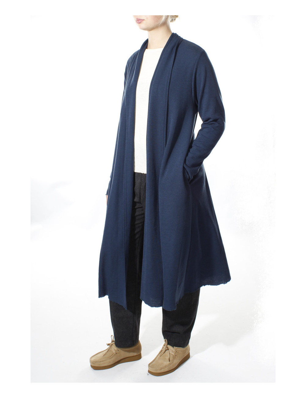 Lang uld cardigan 8010 i basis farver