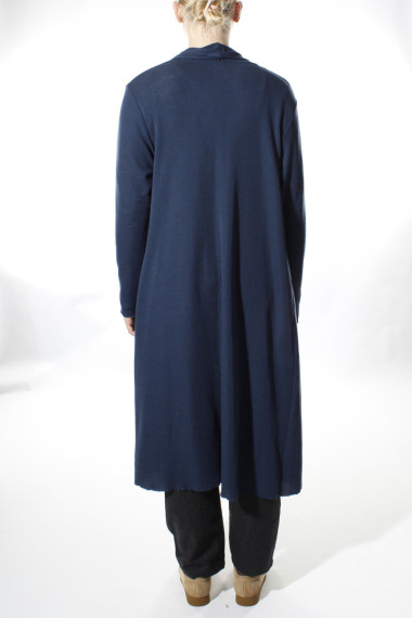 Lang  merino uld cardigan fra By Basics i midt nat blå