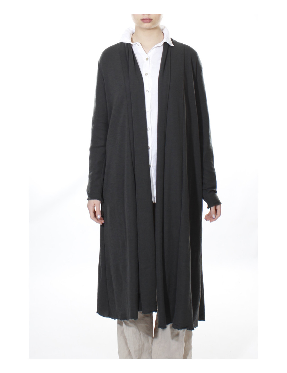 Lang uld cardigan 8010 i basis farver