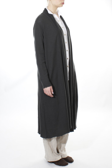 Lang  merino uld cardigan fra By Basics i capers grøn brun