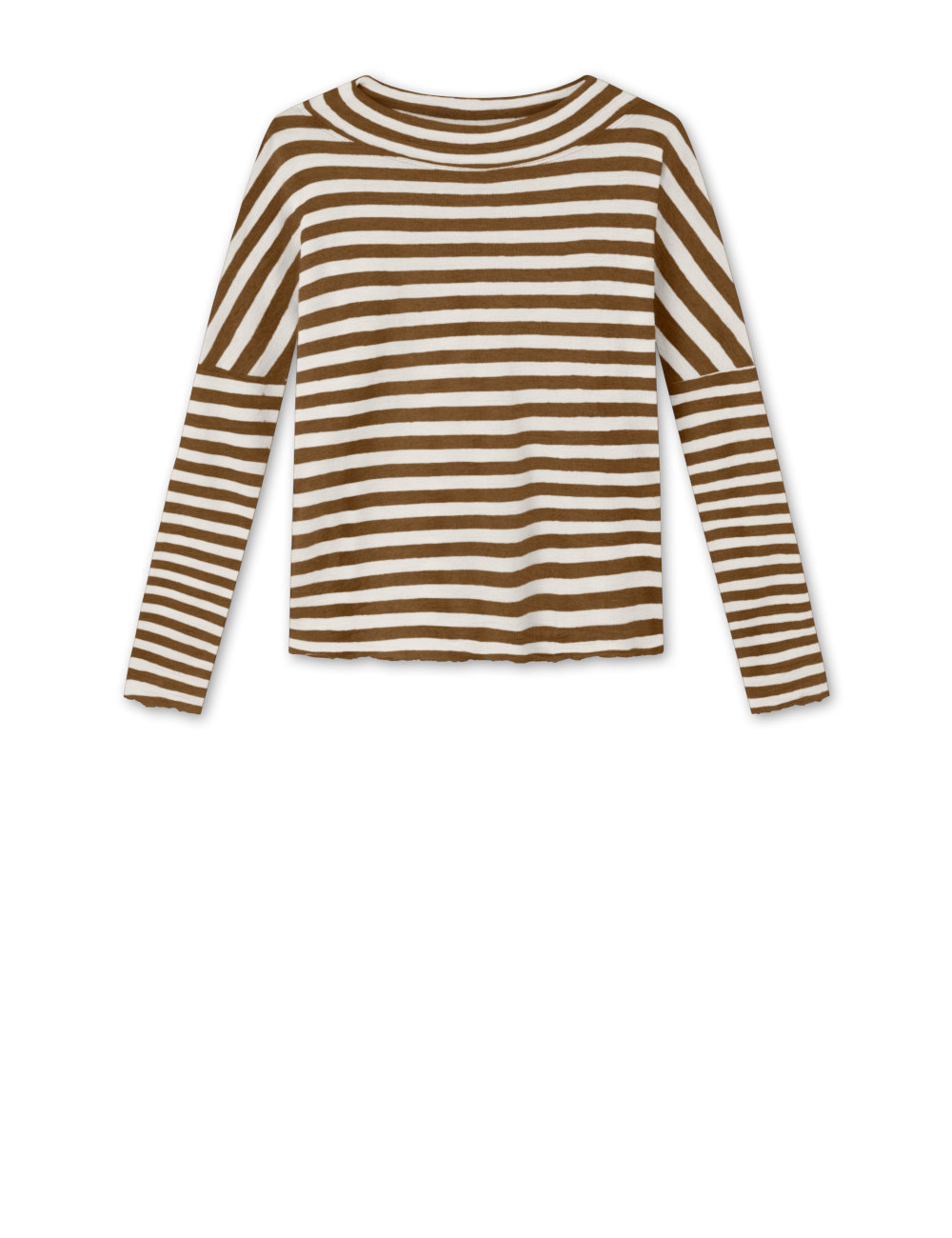 Rummelig merino uld bluse med rund hals 4025 i striber