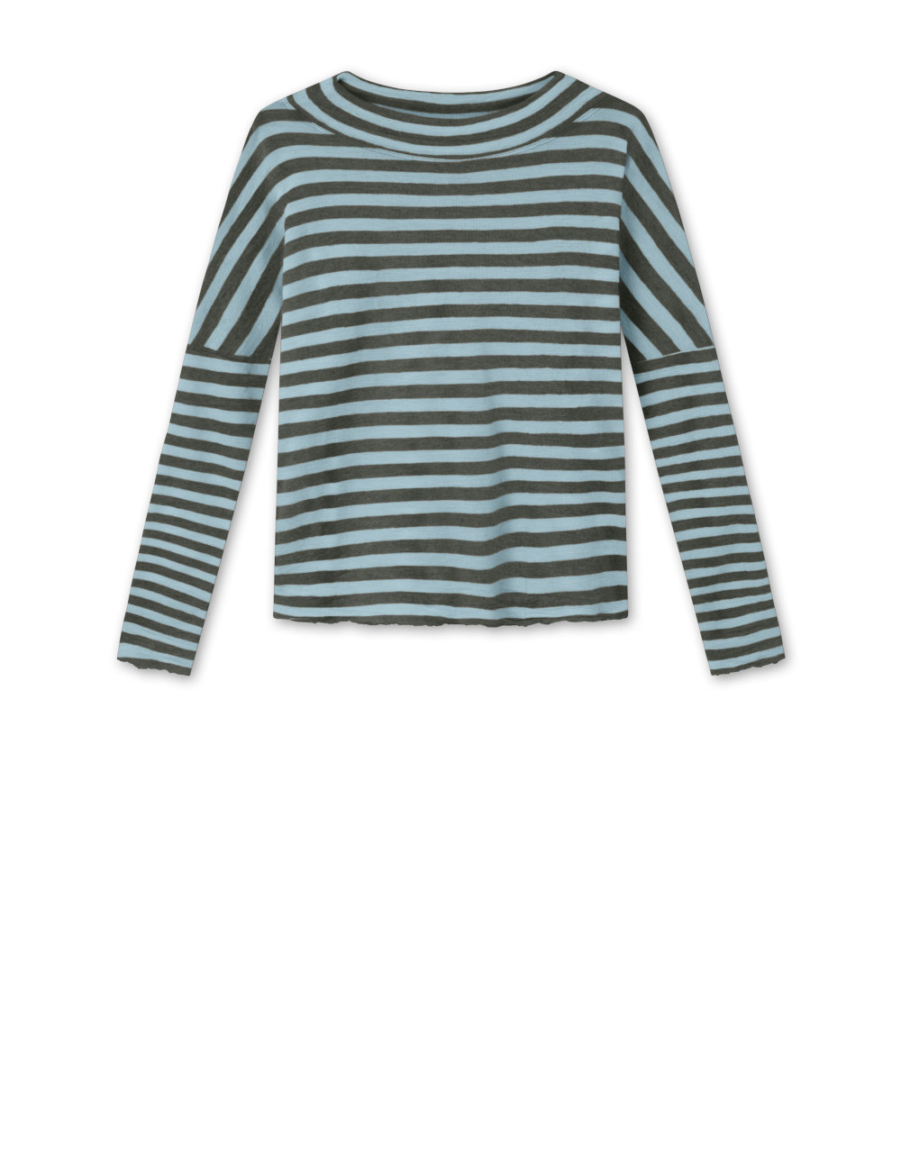 Rummelig merino uld bluse med rund hals 4025 i striber