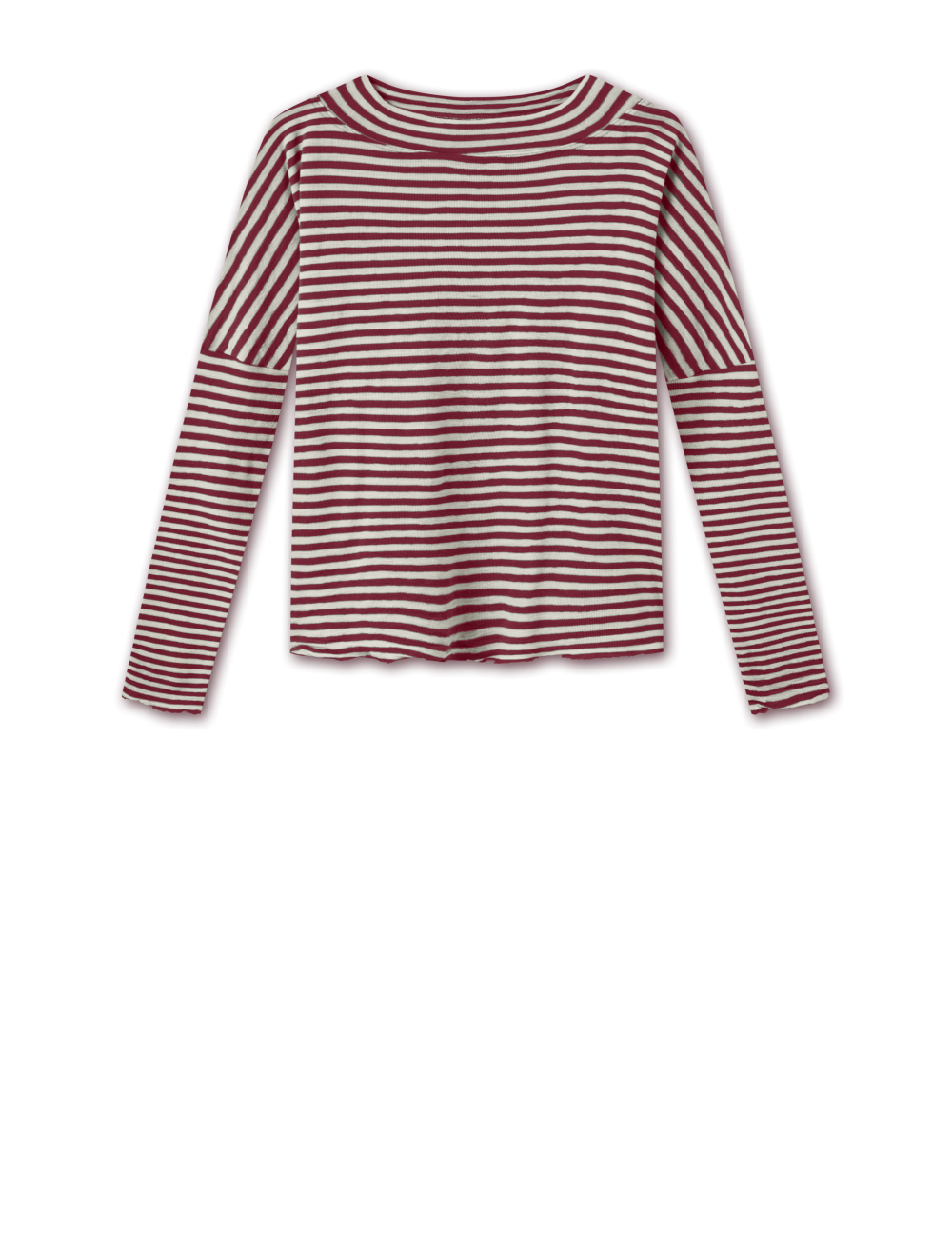 Rummelig merino uld bluse med rund hals 4025 i striber