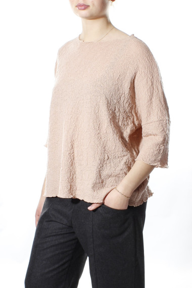 Baggy busseronne i merino bobble uld fra By Basics i nude