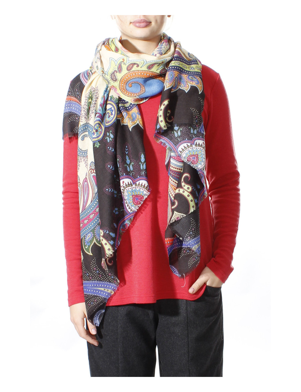 Kashmir tørklæde i paisley print