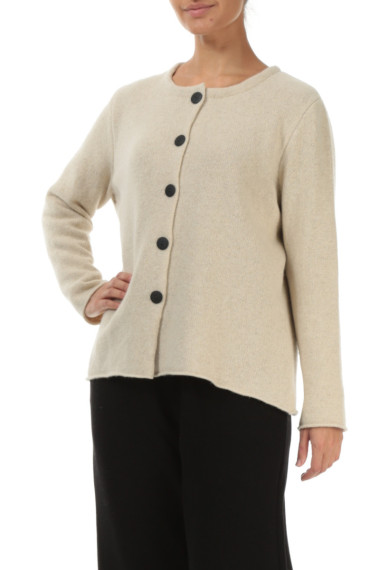 Strikket cardigan i 100% uld fra Grizas i beige