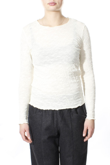 Langærmet bluse i merino bobble uld fra By Basics i hvid