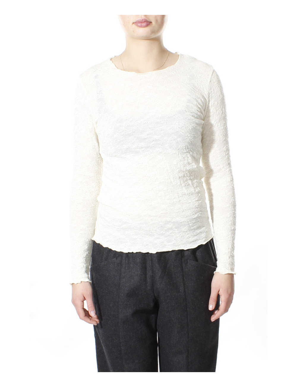 Langærmet bluse i merino bobble uld 4502