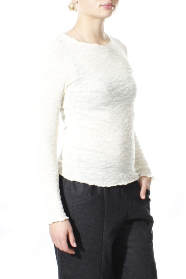 Langærmet bluse i merino bobble uld fra By Basics i hvid