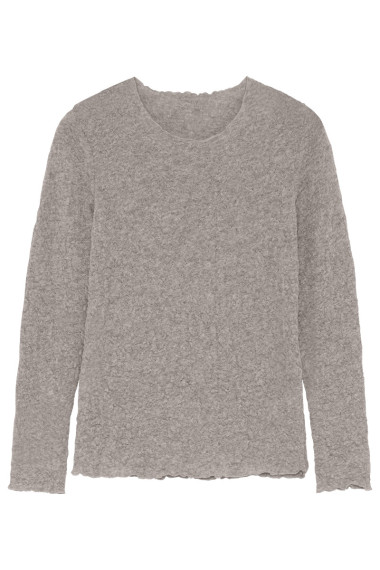 Langærmet bluse i merino bobble uld fra By Basics i elefant grå