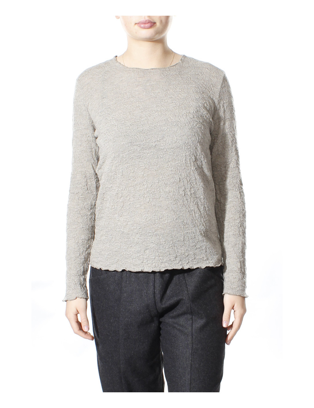 Langærmet bluse i merino bobble uld 4502