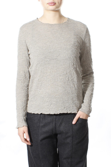 Langærmet bluse i merino bobble uld fra By Basics i elefant grå