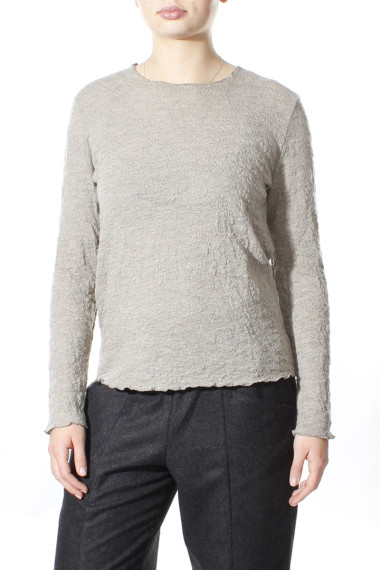 Langærmet bluse i merino bobble uld fra By Basics i elefant grå