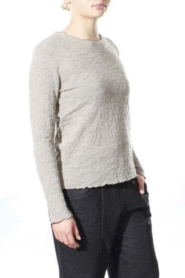 Langærmet bluse i merino bobble uld fra By Basics i elefant grå