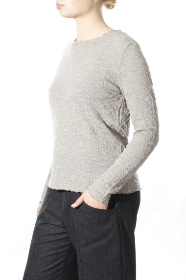 Langærmet bluse i merino bobble uld fra By Basics i elefant grå