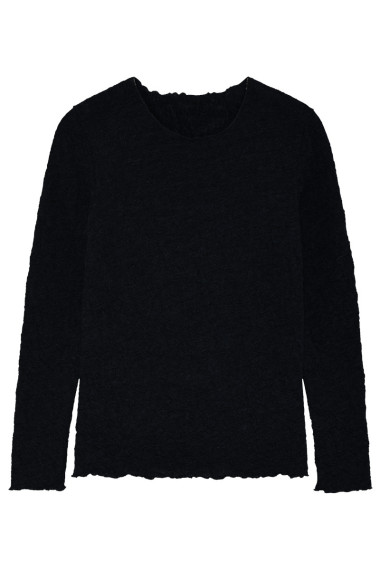 Langærmet bluse i merino bobble uld fra By Basics i sort