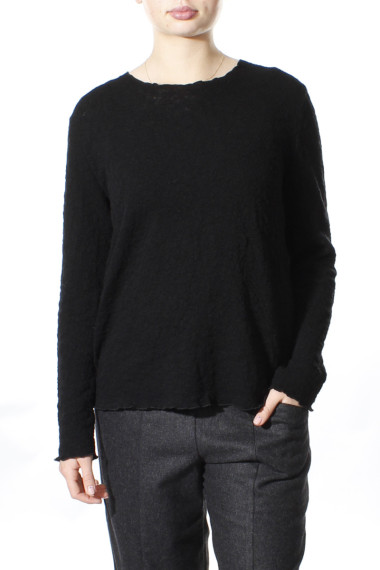 Langærmet bluse i merino bobble uld fra By Basics i sort