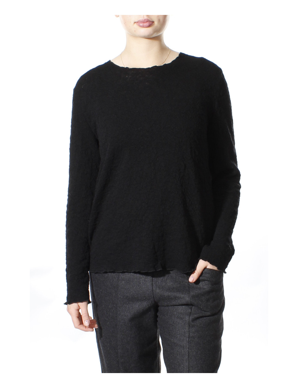 Langærmet bluse i merino bobble uld 4502