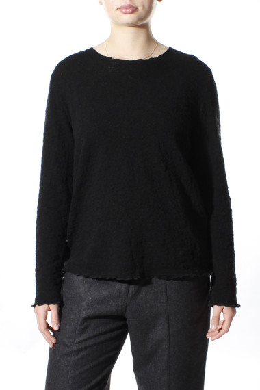 Langærmet bluse i merino bobble uld fra By Basics i sort