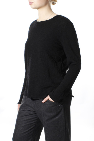 Langærmet bluse i merino bobble uld fra By Basics i sort