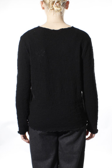 Langærmet bluse i merino bobble uld fra By Basics i sort