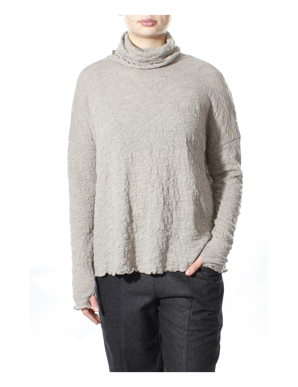 Højhalset bluse i merino bobble uld 4501