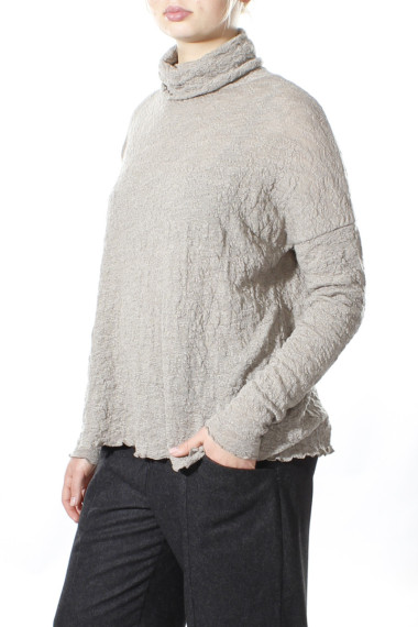 Højhalset bluse i merino boble uld i elefant grå fra By Basics