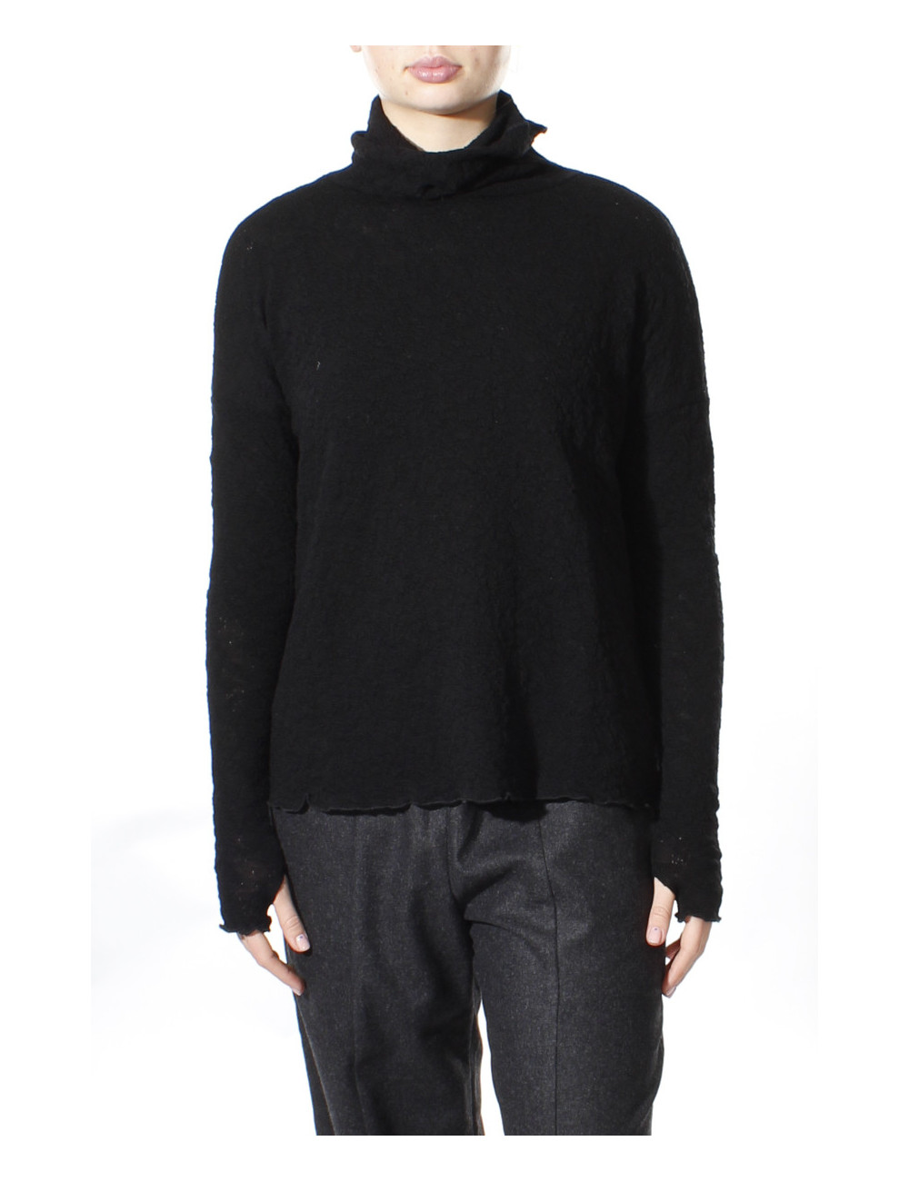 Højhalset bluse i merino bobble uld 4501