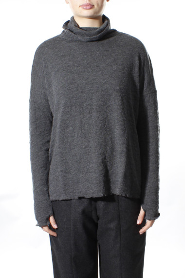 Højhalset bluse i merino boble uld i antracit grå fra By Basics