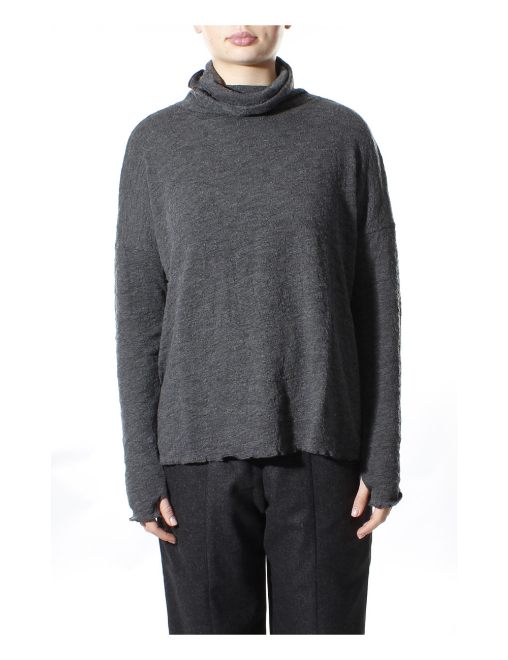 Højhalset bluse i merino bobble uld 4501