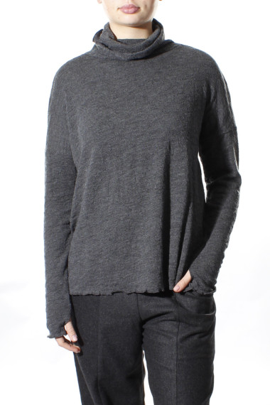 Højhalset bluse i merino boble uld i antracit grå fra By Basics