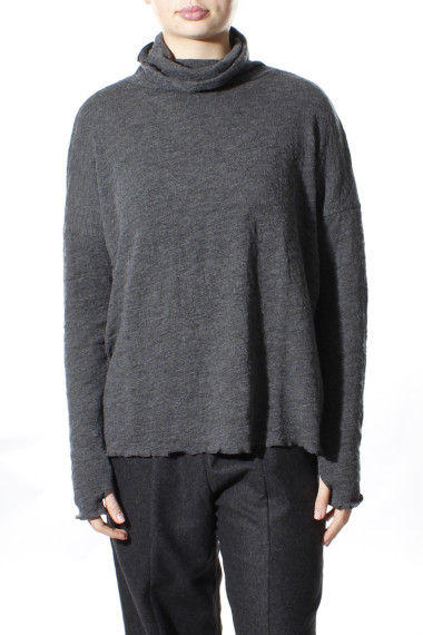 Højhalset bluse i merino boble uld i antracit grå fra By Basics