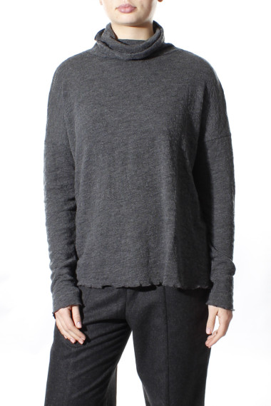 Højhalset bluse i merino boble uld i antracit grå fra By Basics