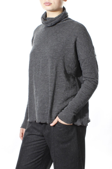 Højhalset bluse i merino boble uld i antracit grå fra By Basics