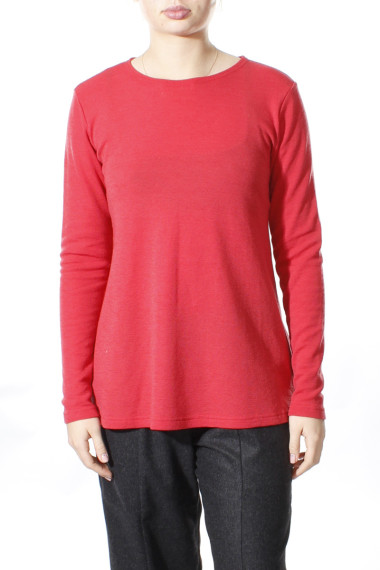 Merino uld bluse med A-facon fra By Basics i koral rød