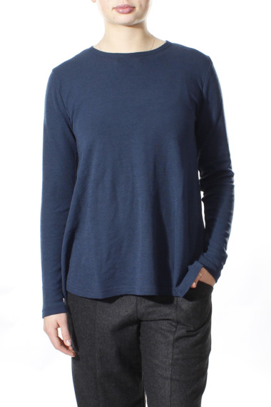 Merino uld bluse med A-facon fra By Basics i midt nat blå