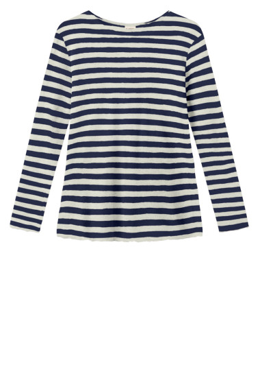 Merino uld bluse med A-facon fra By Basics i mørke blå og hvide striber