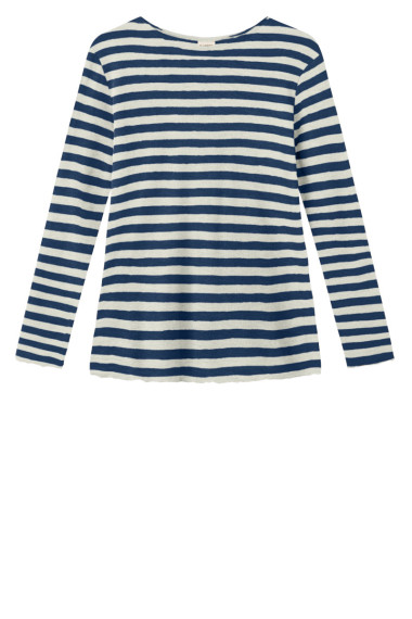 Merino uld bluse med A-facon fra By Basics i mørke blå og hvide striber