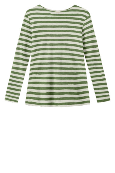 Merino uld bluse med A-facon fra By Basics i grønne og hvide striber