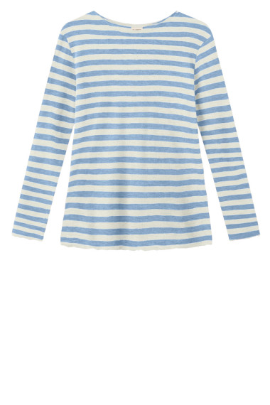 Merino uld bluse med A-facon fra By Basics i blå og hvide striber