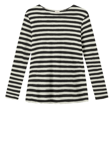 Merino uld bluse med A-facon fra By Basics i sorte og hvide striber