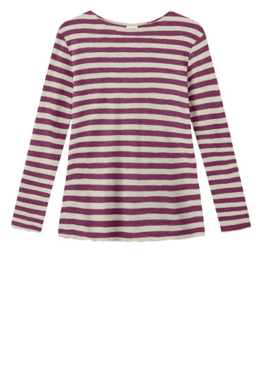 Merino uld bluse med A-facon fra By Basics i lyserøde og råhvide striber