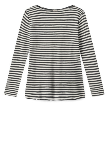 Merino uld bluse med A-facon fra By Basics i sorte og hvide striber