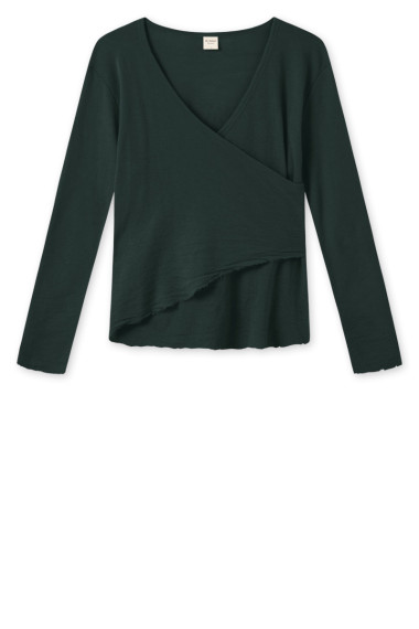 Merino uld bluse med slå om detalje fra By Basics i flaske grøn