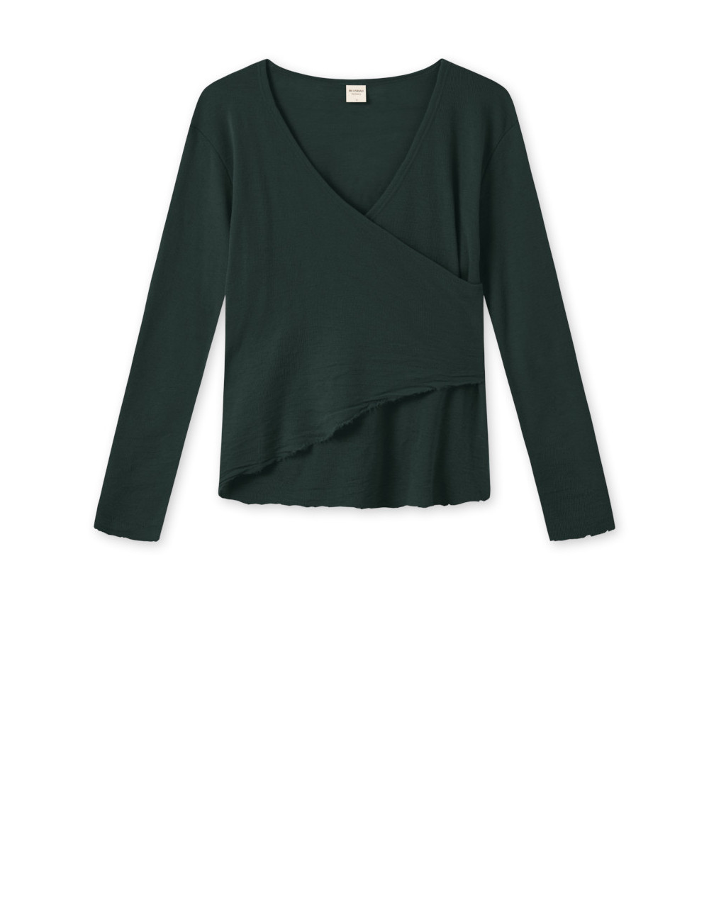 Merino uld bluse med slå om detalje 4008 i grønne og blålige farver