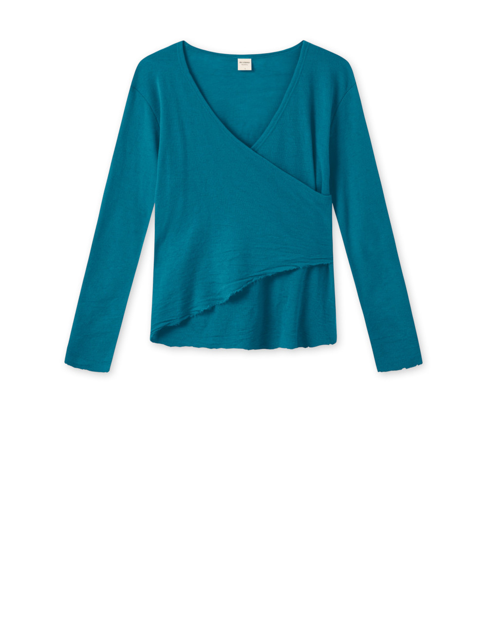 Merino uld bluse med slå om detalje 4008 i grønne og blålige farver