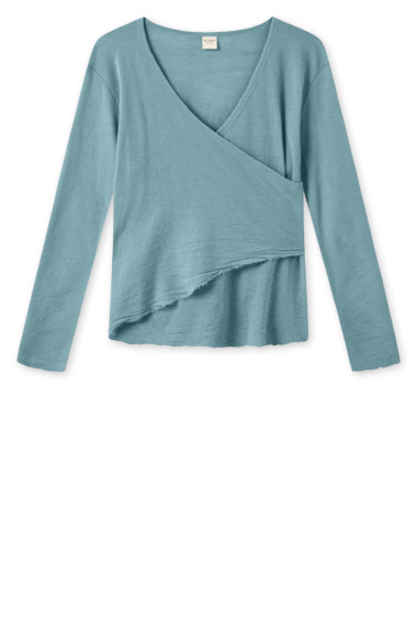 Merino uld bluse med slå om detalje fra By Basics i zinc blå